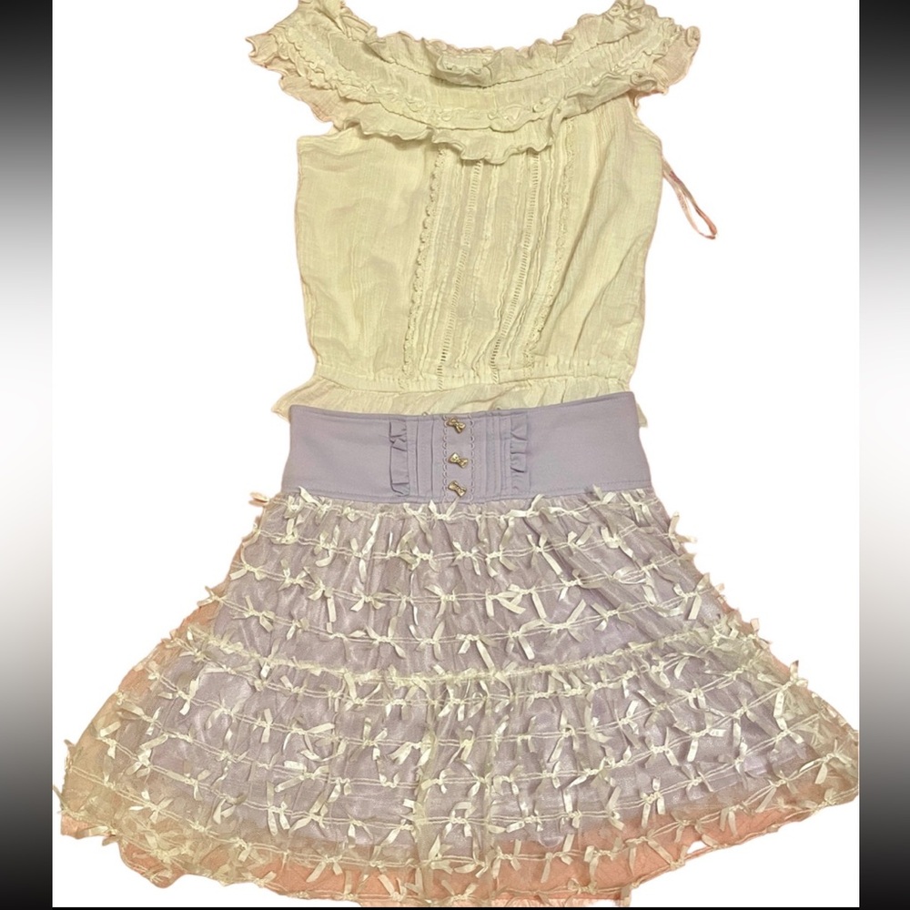 💜Liz Lisa CottageCore Babydoll Coquette Mini skirt skort White Top Skirt Set✨ - Picture 4 of 9